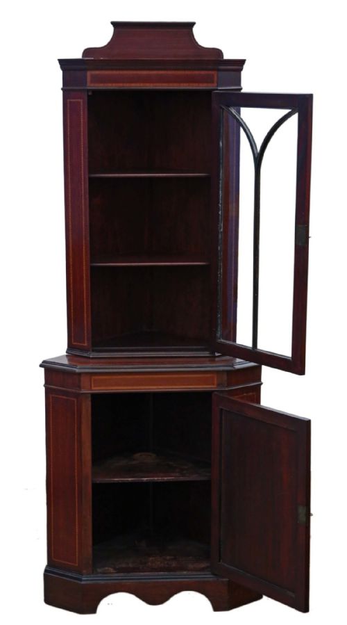 fig 1. Edwardian mahogany glazed corner cupboard display cabinet