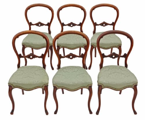 Set of 6 Victorian Walnut Balloon Back Dining Chairs