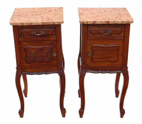 fig 1. Pair of French walnut marble bedside tables