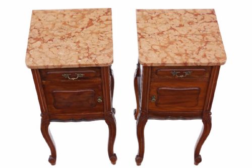 fig 2. Pair of French walnut marble bedside tables