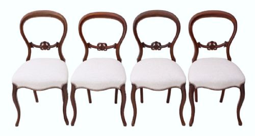 Set of 4 Victorian Balloon Back Walnut Dining Chairs