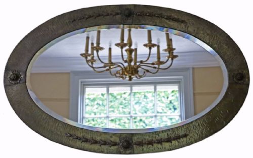 Art Nouveau Oval Bronze Wall Mirror