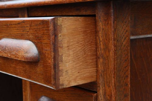 fig 1. Single pedestal oak roll top desk writing table