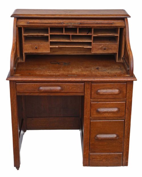 fig 2. Single pedestal oak roll top desk writing table
