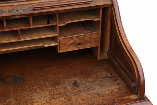 fig 3. Single pedestal oak roll top desk writing table