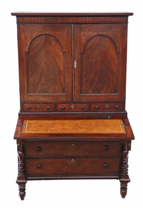 GEORGIAN MAHOGANY HOUSEKEEPER'S CUPBOARD SECRETAIRE - ADDITIONAL PHOTO 1