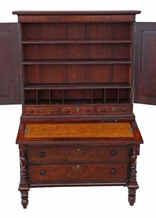 GEORGIAN MAHOGANY HOUSEKEEPER'S CUPBOARD SECRETAIRE - ADDITIONAL PHOTO 2