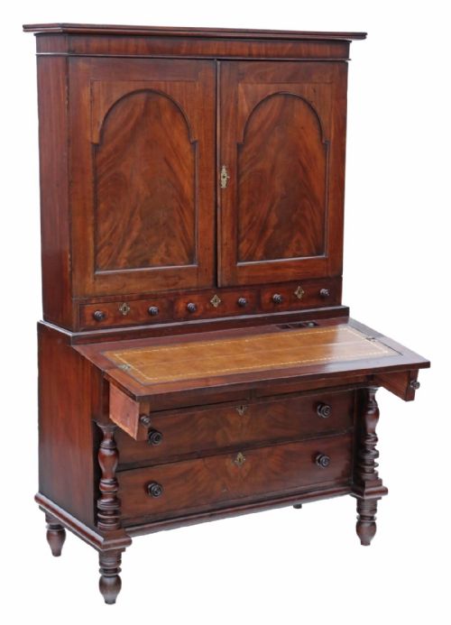 GEORGIAN MAHOGANY HOUSEKEEPER'S CUPBOARD SECRETAIRE - ADDITIONAL PHOTO 6