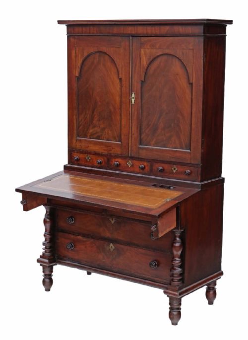 GEORGIAN MAHOGANY HOUSEKEEPER'S CUPBOARD SECRETAIRE - ADDITIONAL PHOTO 7