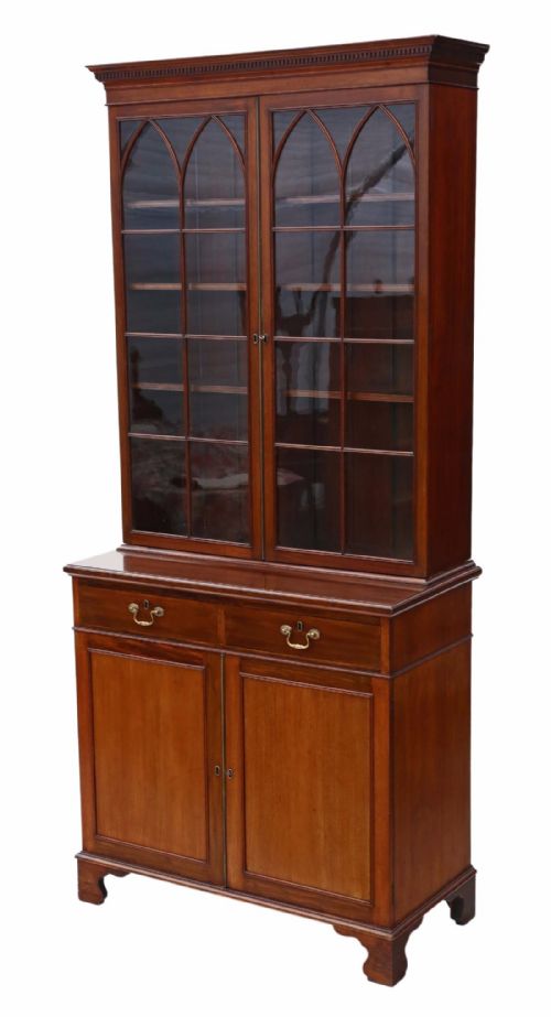 fig 2. Victorian mahogany glazed bookcase on cupboard