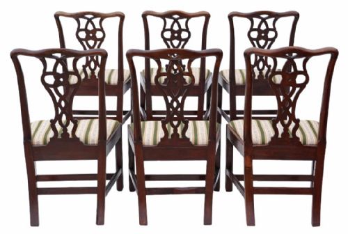 fig 1. Set of 6 Victorian mahogany Chippendale revival dining chairs