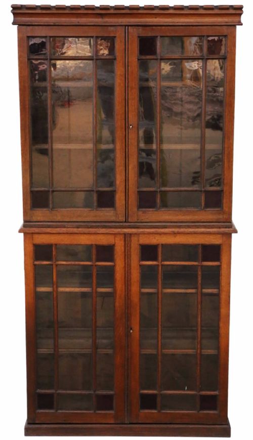 Victorian Oak Glazed 2 Part Bookcase