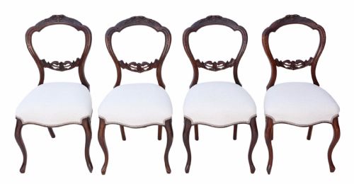 Set of 4 Walnut Victorian Balloon Back Dining Chairs