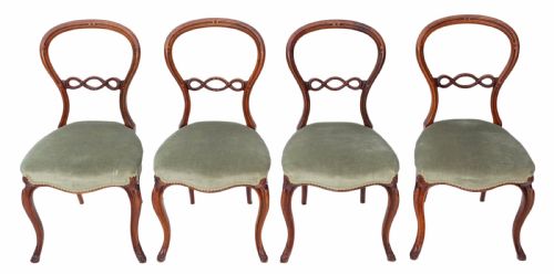 Set of 4 Victorian Walnut Balloon Back Dining Chairs