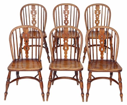 Set of 6 Victorian Ash & Elm Windsor Dining Chairs