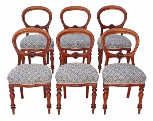 Set of 6 Victorian Mahogany Balloon Back Dining Chairs