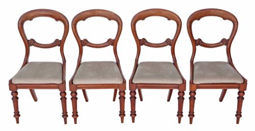 Set of 4 Victorian Mahogany Balloon Back Dining Chairs