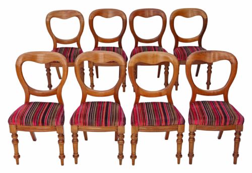 Set of 8 Victorian Light Mahogany Balloon Back Dining Chairs