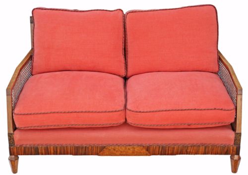 Art Deco Burr Walnut & Rosewood Bergere Sofa