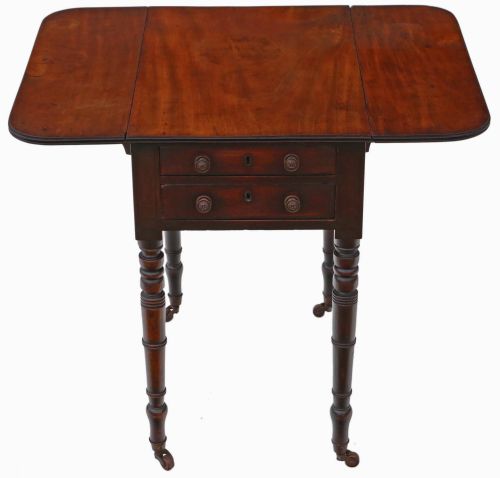 Antique 19th Century Mahogany Two Drawer Drop Leaf Work Table C1840