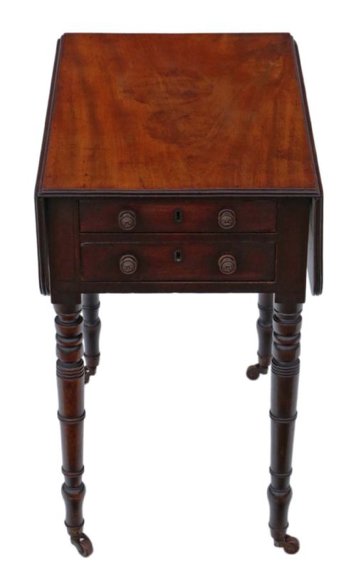 fig 1. Antique 19th Century mahogany two drawer drop leaf work table C1840
