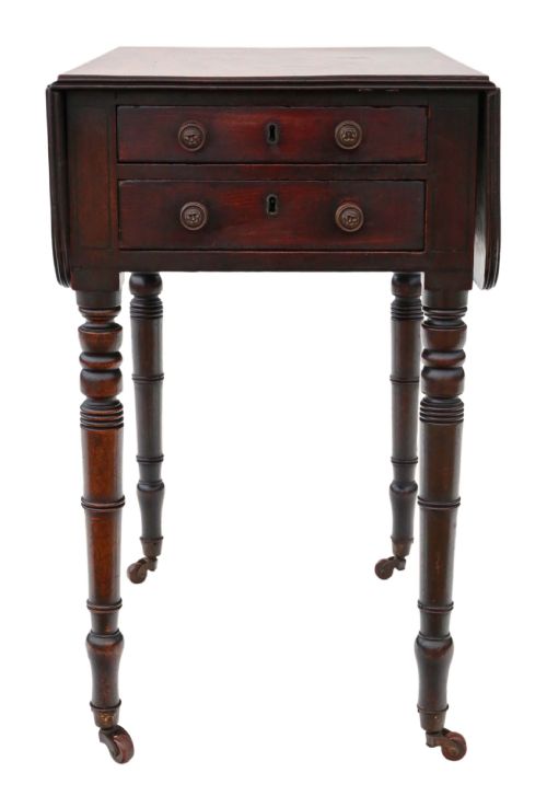 fig 2. Antique 19th Century mahogany two drawer drop leaf work table C1840
