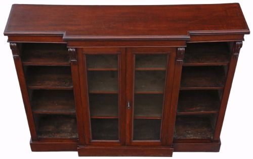 Victorian Oak Breakfront Part Glazed Bookcase