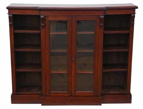 fig 1. Victorian oak breakfront part glazed bookcase