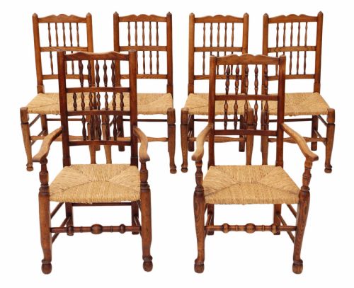 Set of 6 (4+2) Victorian Lancashire Elm Kitchen Chairs