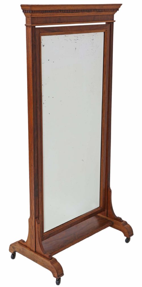 Victorian Walnut and Oak Cheval Mirror