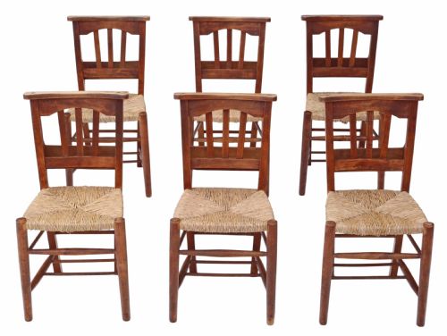 Set of 6 Victorian Beech & Ash Chapel Kitchen Chairs