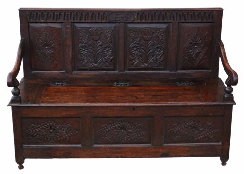 fig 1. Georgian carved oak settle coffer bench seat