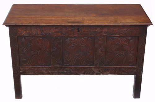 Georgian Carved Oak Coffer or Mule Chest