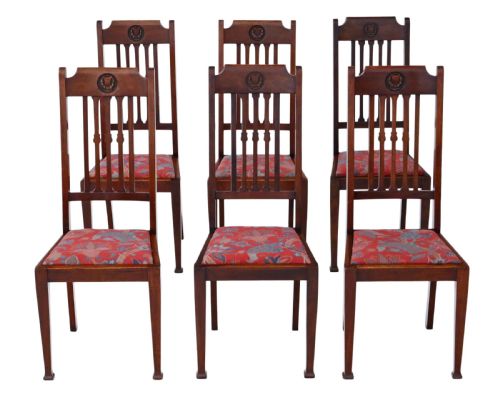 Set of 6 Mahogany Dining Chairs Art Nouveau