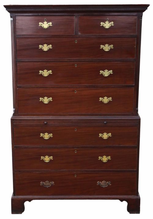 Georgian Flame Mahogany Tallboy Chest on Chest of Drawers