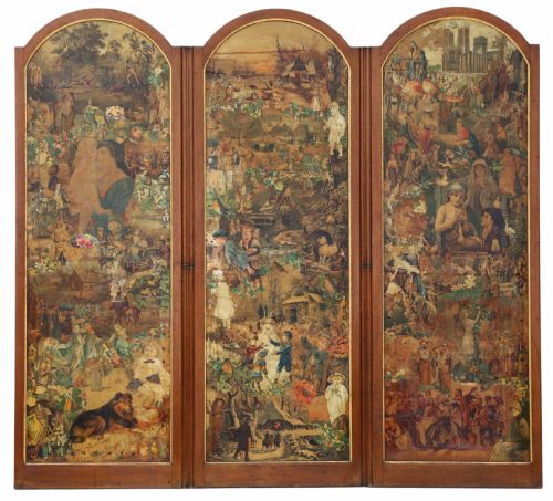 Victorian Oak Decoupage Dressing Screen
