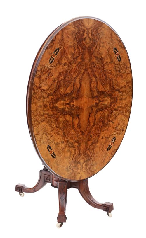 fig 1. Victorian Aesthetic burr walnut oval loo breakfast table tilt top