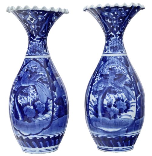 Large Pair of Japanese Meiji Blue and White Vases