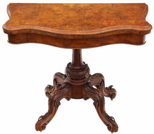 Victorian Burr Walnut Serpentine Folding Card Table