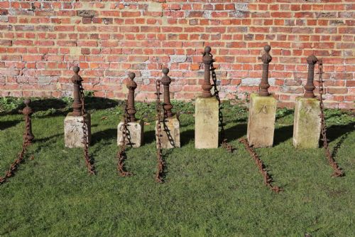 Set of 7 Cast Iron Bollards with Stone Bases