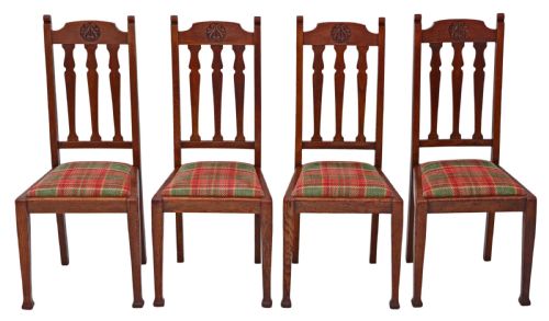 Set of 4 Oak Dining Chairs Art Nouveau
