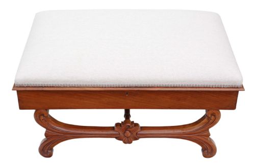 Large Walnut Victorian X Frame Stool