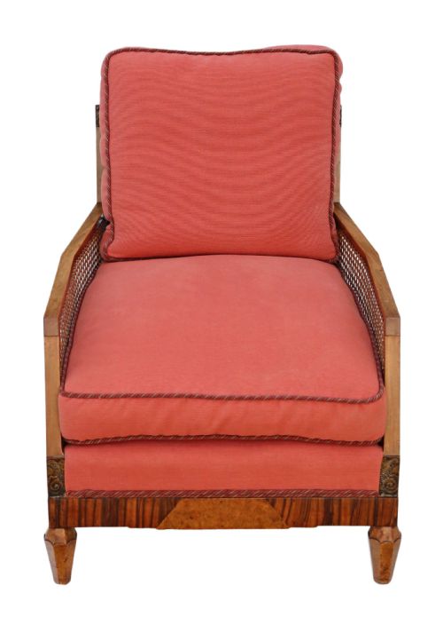 Art Deco Burr Rosewood & Walnut Bergere Armchair