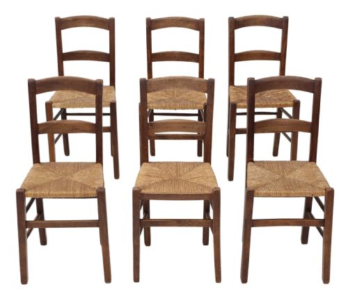 Set of 6 Victorian Beech Dining Chairs Rush Seats
