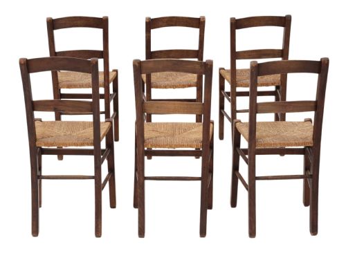 fig 1. Set of 6 Victorian beech dining chairs rush seats