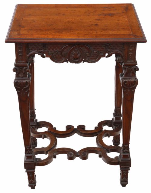 Victorian Gothic Carved Walnut Side Table