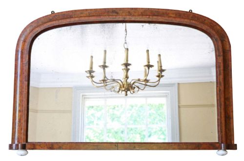 Victorian Burr Walnut Wall Mirror Overmantle