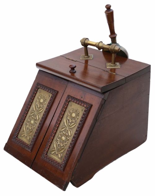 Art Nouveau Beech Walnut and Brass Coal Scuttle Box