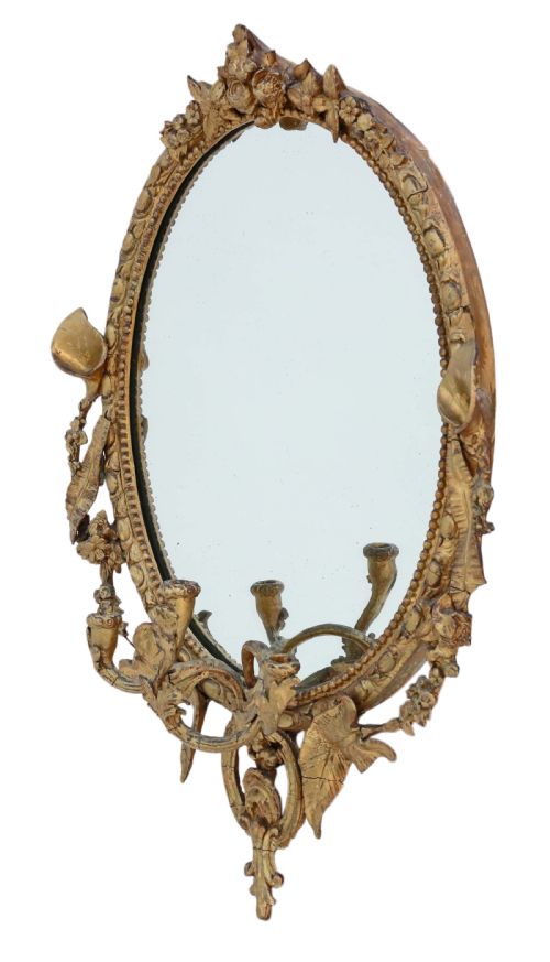 19th Century Large Gilt Girandole Wall Mirror