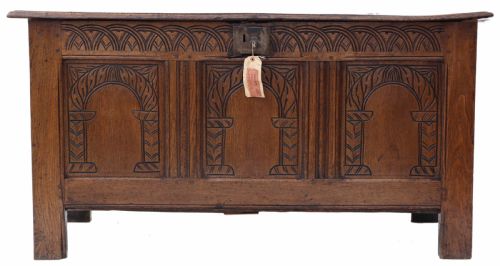 Georgian 18th Century Carved Oak Coffer